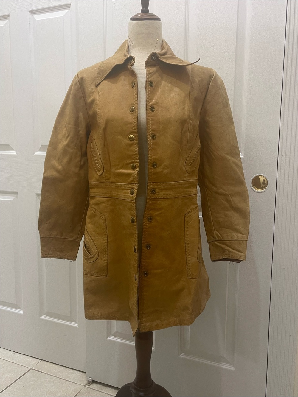 Vintage Tan Leather Button-Front Jacket